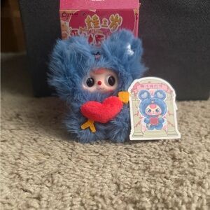 BABY THREE Blue Furry Teddy Bear Keychain Cupid 💘